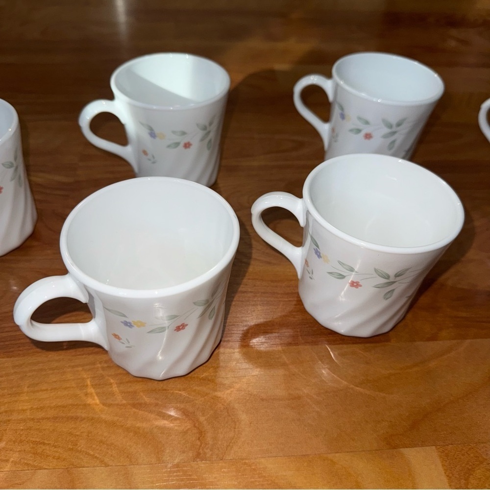 Vtg Corelle Corning English Meadow Set Of 8 Floral Swirl Coffee Mugs/Cups USA - Picture 3 of 16